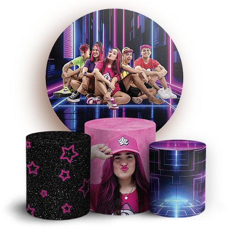 Capas Painel Redondo e Trio Cilindro Sublimado - Emilly Vick Os Rosa