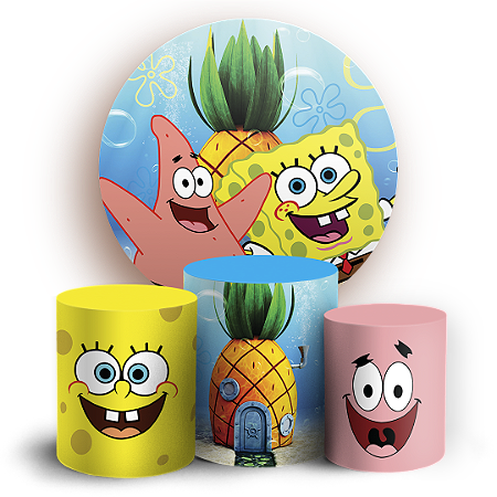 Capas Painel Redondo e Trio Cilindro Sublimado - Bob Esponja