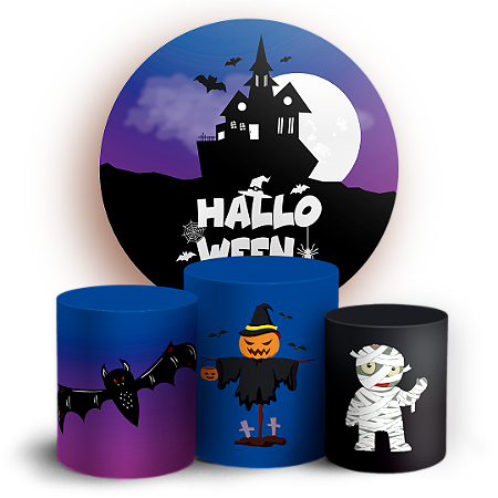 Capas Painel Redondo e Trio Cilindro Sublimado - Dia das Bruxas Halloween