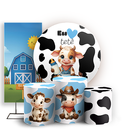 Capas Painel Redondo Trio Cilindro e Faixa Lateral Sublimado - Vaquinha Eu Amo Tetê