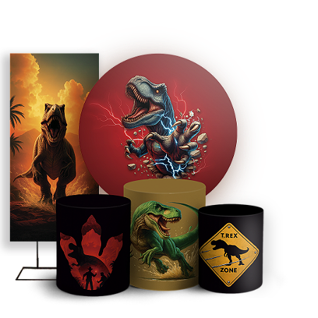 Capas Painel Redondo Trio Cilindro e Faixa Lateral Sublimado - Dinossauro