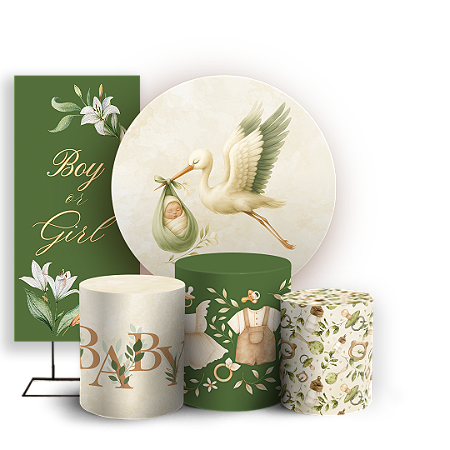 Capas Painel Redondo Trio Cilindro e Faixa Lateral Sublimado - Chá Revelação