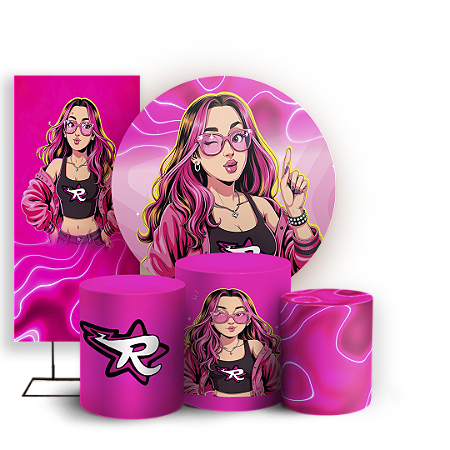 Capas Painel Redondo Trio Cilindro e Faixa Lateral Sublimado - Os Rosas