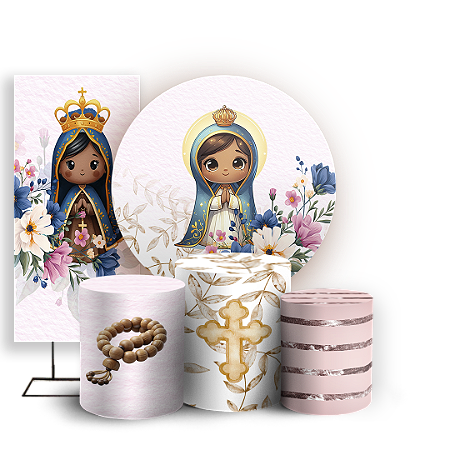 Capas Painel Redondo Trio Cilindro e Faixa Lateral Sublimado - Nossa Senhora