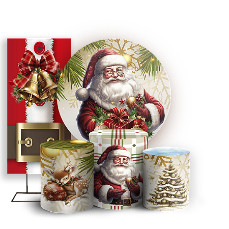 Capas Painel Redondo Trio Cilindro e Faixa Lateral Sublimado - Natal