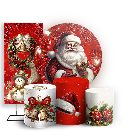 Capas Painel Redondo Trio Cilindro e Faixa Lateral Sublimado - Natal