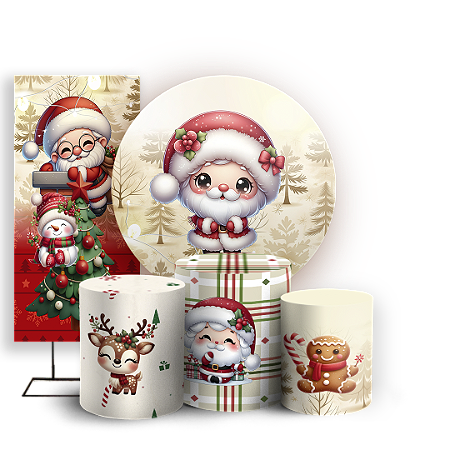 Capas Painel Redondo Trio Cilindro e Faixa Lateral Sublimado - Natal