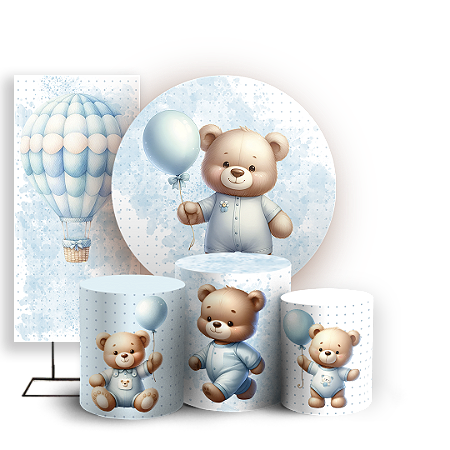 Capas Painel Redondo Trio Cilindro e Faixa Lateral Sublimado - Ursinho Azul