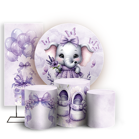 Capas Painel Redondo Trio Cilindro e Faixa Lateral Sublimado - Elefantinha Lilás