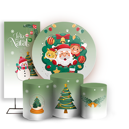 Capas Painel Redondo Trio Cilindro e Faixa Lateral Sublimado - Natal