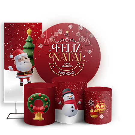 Capas Painel Redondo Trio Cilindro e Faixa Lateral Sublimado - Natal
