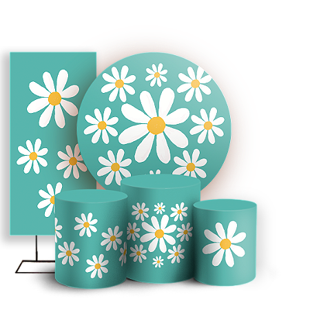 Capas Painel Redondo Trio Cilindro e Faixa Lateral Sublimado - Flor Margarida