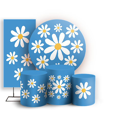 Capas Painel Redondo Trio Cilindro e Faixa Lateral Sublimado - Flor Margarida