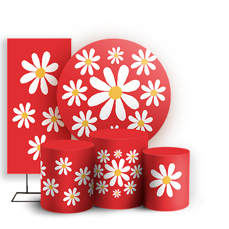 Capas Painel Redondo Trio Cilindro e Faixa Lateral Sublimado - Flor Margarida
