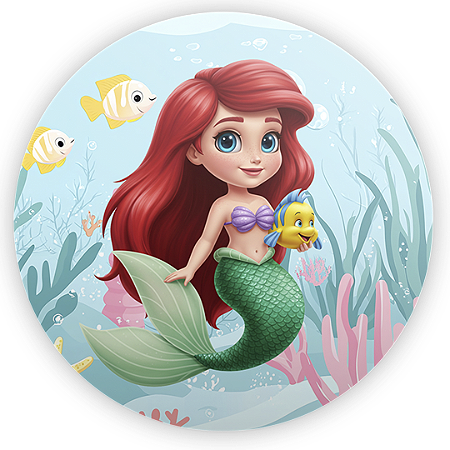 Capa Painel Redondo Sublimado - Princesa Ariel Pequena Sereia