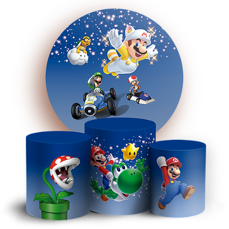 Capas Painel Redondo e Trio Cilindro Sublimado - Super Mario