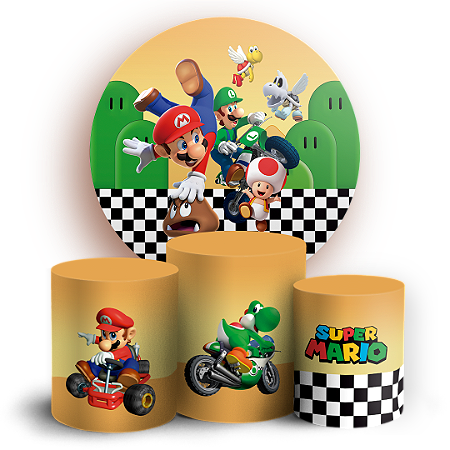 Capas Painel Redondo e Trio Cilindro Sublimado - Super Mario
