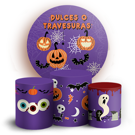 Capas Painel Redondo e Trio Cilindro Sublimado - Noche de Brujas ES