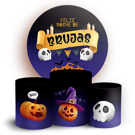 Capas Painel Redondo e Trio Cilindro Sublimado - Noche de Brujas ES