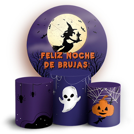 Capas Painel Redondo e Trio Cilindro Sublimado - Noche de Brujas ES