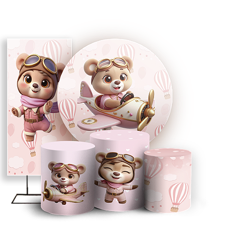 Capas Painel Redondo Trio Cilindro e Faixa Lateral Sublimado - Ursinha