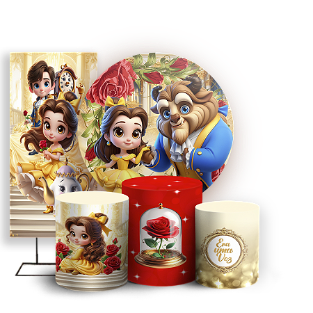 Capas Painel Redondo Trio Cilindro e Faixa Lateral Sublimado - Princesa Bela