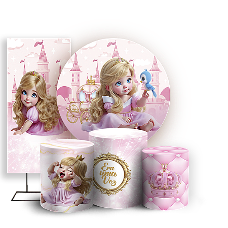 Capas Painel Redondo Trio Cilindro e Faixa Lateral Sublimado - Princesa Aurora