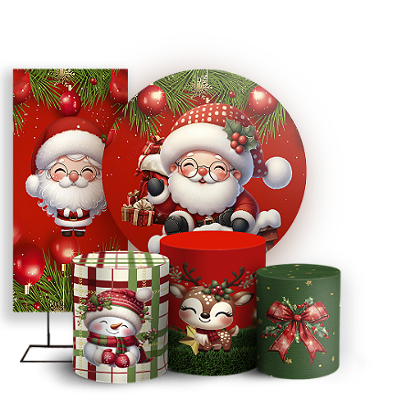 Capas Painel Redondo Trio Cilindro e Faixa Lateral Sublimado - Natal