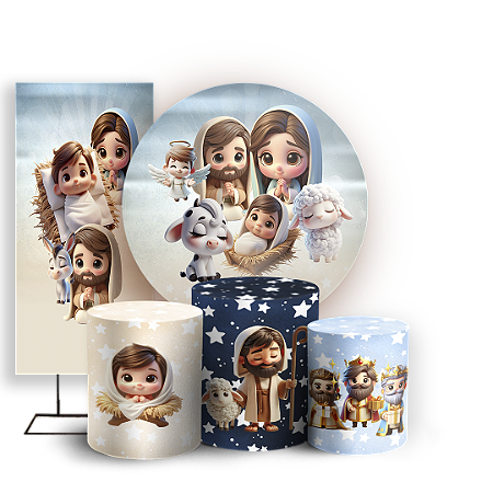 Capas Painel Redondo Trio Cilindro e Faixa Lateral Sublimado - Natal