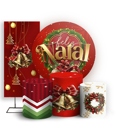 Capas Painel Redondo Trio Cilindro e Faixa Lateral Sublimado - Natal