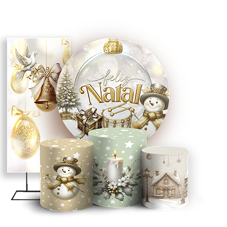 Capas Painel Redondo Trio Cilindro e Faixa Lateral Sublimado - Natal