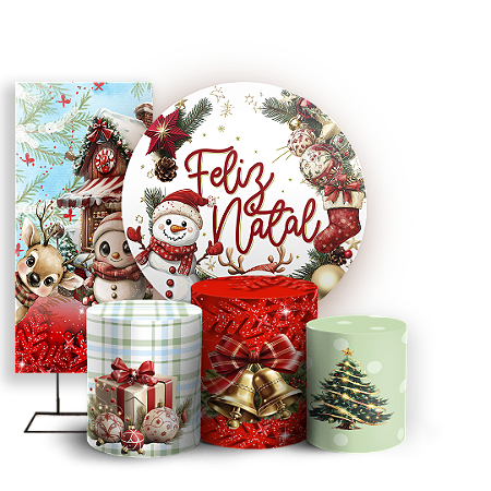 Capas Painel Redondo Trio Cilindro e Faixa Lateral Sublimado - Natal