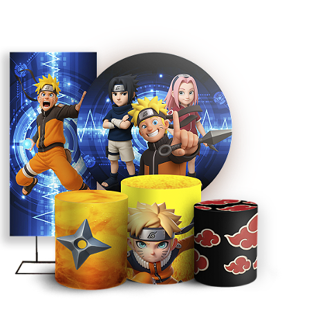 Capas Painel Redondo Trio Cilindro e Faixa Lateral Sublimado - Naruto