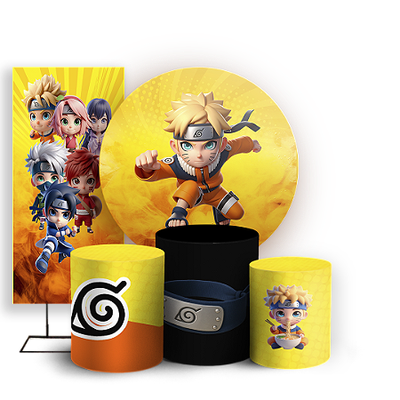 Capas Painel Redondo Trio Cilindro e Faixa Lateral Sublimado - Naruto