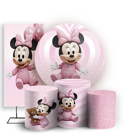 Capas Painel Redondo Trio Cilindro e Faixa Lateral Sublimado - Minnie