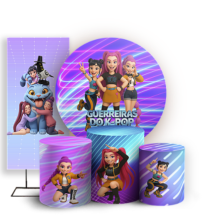 Capas Painel Redondo Trio Cilindro e Faixa Lateral Sublimado - Guerreiras Do K Pop