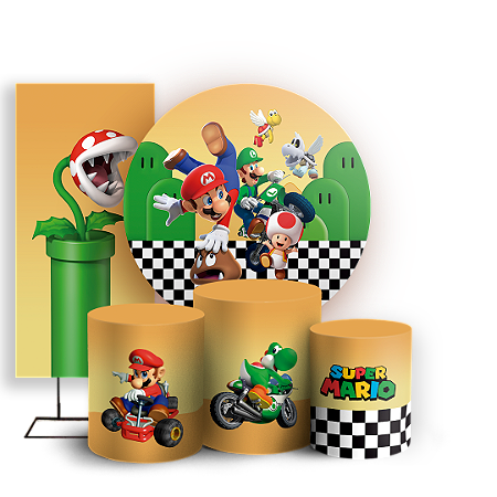 Capas Painel Redondo Trio Cilindro e Faixa Lateral Sublimado - Super Mario