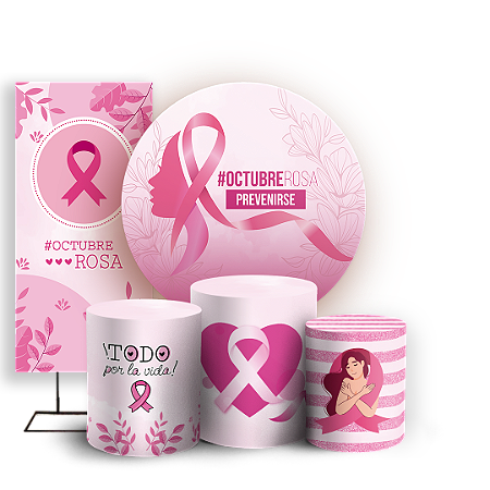 Capas Painel Redondo Trio Cilindro e Faixa Lateral Sublimado - Octubre Rosa ES
