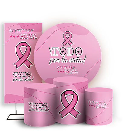 Capas Painel Redondo Trio Cilindro e Faixa Lateral Sublimado - Octubre Rosa ES