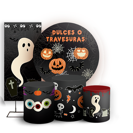 Capas Painel Redondo Trio Cilindro e Faixa Lateral Sublimado - Noche de Brujas ES