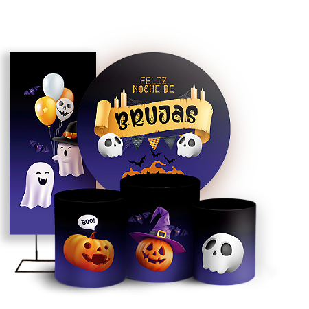 Capas Painel Redondo Trio Cilindro e Faixa Lateral Sublimado - Noche de Brujas ES