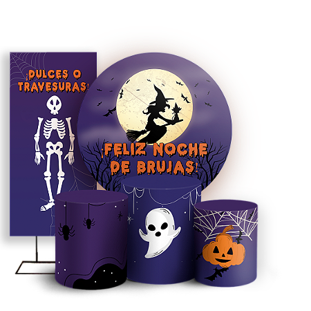Capas Painel Redondo Trio Cilindro e Faixa Lateral Sublimado - Noche de Brujas ES