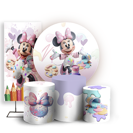 Capas Painel Redondo Trio Cilindro e Faixa Lateral Sublimado - Minnie