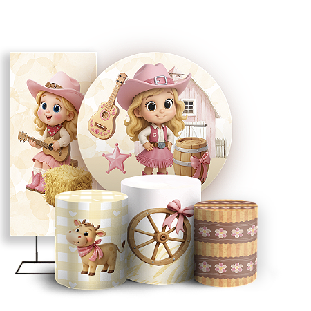 Capas Painel Redondo Trio Cilindro e Faixa Lateral Sublimado - Fazendinha