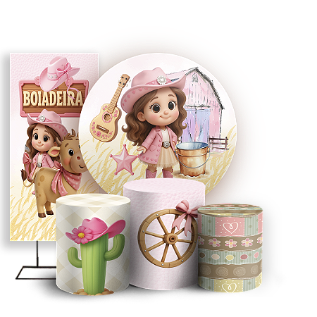 Capas Painel Redondo Trio Cilindro e Faixa Lateral Sublimado - Fazendinha