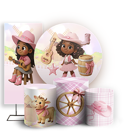 Capas Painel Redondo Trio Cilindro e Faixa Lateral Sublimado - Fazendinha