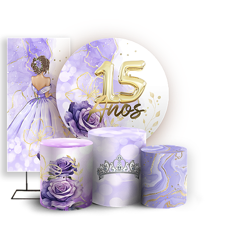 Capas Painel Redondo Trio Cilindro e Faixa Lateral Sublimado - 15 Anos