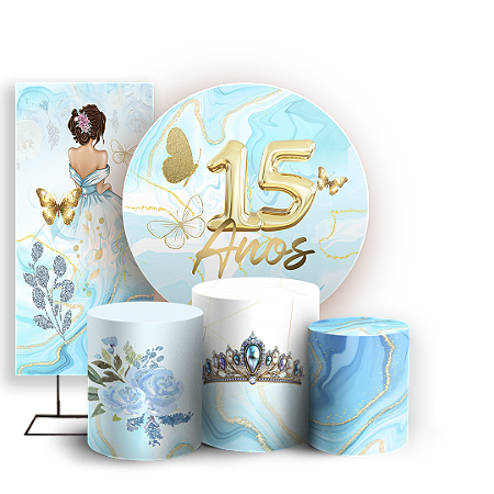 Capas Painel Redondo Trio Cilindro e Faixa Lateral Sublimado - 15 Anos