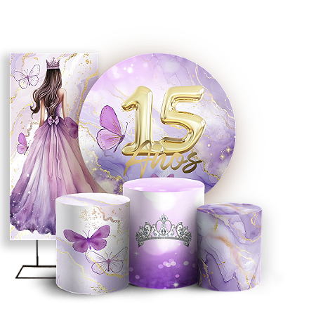 Capas Painel Redondo Trio Cilindro e Faixa Lateral Sublimado - 15 Anos