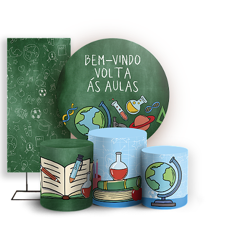 Capas Painel Redondo Trio Cilindro e Faixa Lateral Sublimado - Volta as Aulas